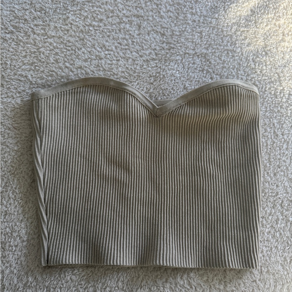 Babton Beige Ribbed Strapless Top